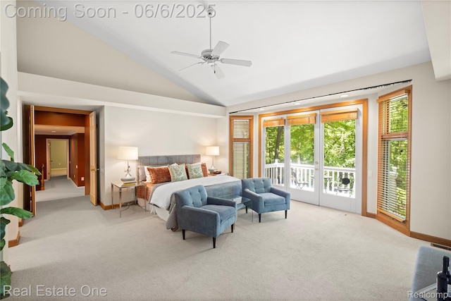 6212 Bromley Ct, West Bloomfield, MI 48322 - bedroom with access to outside, carpet floors, vaulted ceiling, and baseboards