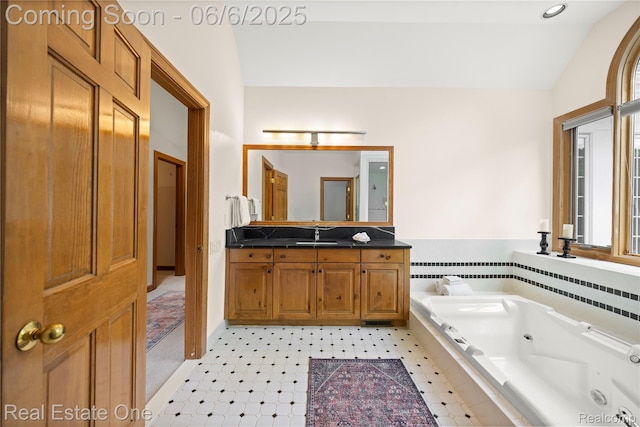 6212 Bromley Ct, West Bloomfield, MI 48322 - full bathroom featuring vanity, a whirlpool tub, and vaulted ceiling