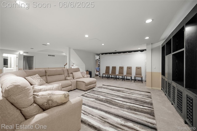 6212 Bromley Ct, West Bloomfield, MI 48322 - living area featuring stairs, recessed lighting, and light carpet
