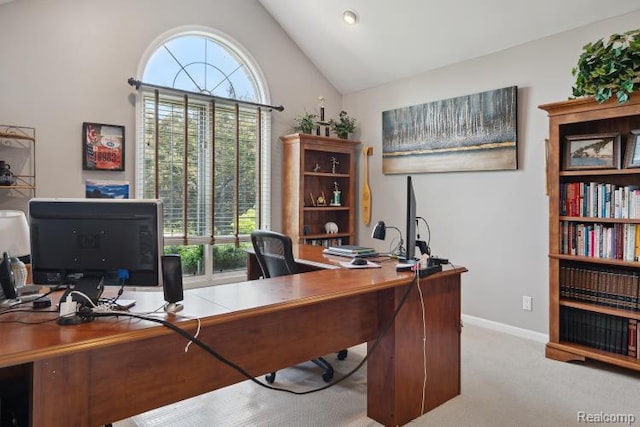3468 High Hillcrest Dr, Howell, MI 48843 - office featuring healthy amount of natural light, lofted ceiling, carpet flooring, and baseboards