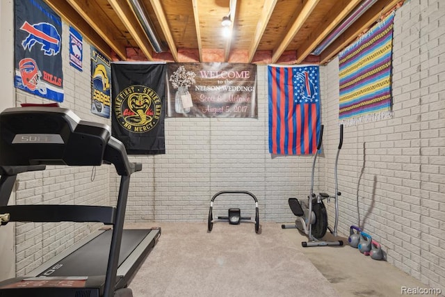 3468 High Hillcrest Dr, Howell, MI 48843 - exercise area featuring brick wall