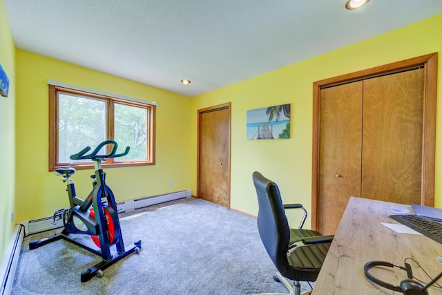4470 Peach Ridge Ave NW, Grand Rapids, MI 49544 - carpeted home office with baseboards, a baseboard radiator, and recessed lighting