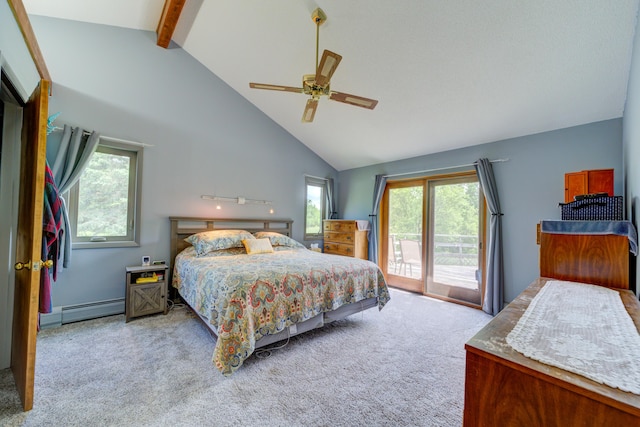 4470 Peach Ridge Ave NW, Grand Rapids, MI 49544 - bedroom with access to outside, carpet floors, a baseboard radiator, beamed ceiling, and high vaulted ceiling