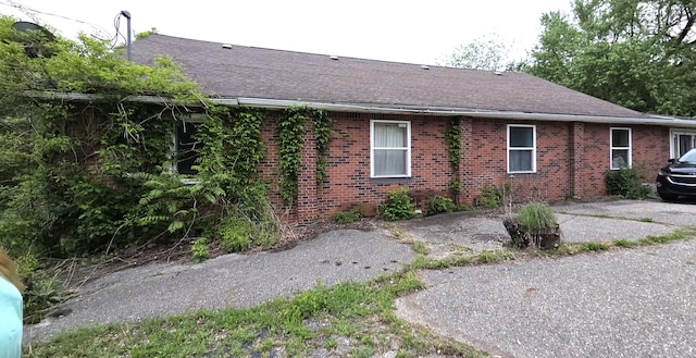 487 E Elizabeth St, Stockbridge, MI 49285 - view of home's exterior with brick siding, roof with shingles, and a patio