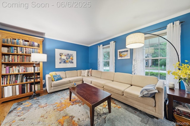 2831 Aurora Dr, Lake Orion, MI 48360 - living area featuring healthy amount of natural light, wood finished floors, and ornamental molding