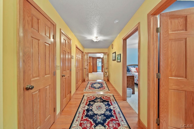 227 Lake View Dr, Hudson, MI 49247 - hall with light wood-style flooring, a textured ceiling, and baseboards
