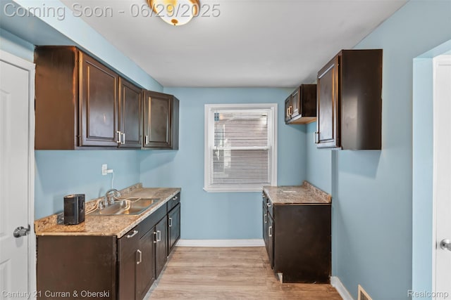 4220 Webb St, Detroit, MI 48204 - kitchen featuring dark brown cabinetry, light wood-style flooring, and light countertops