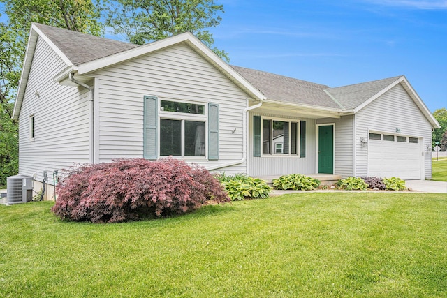 298 Chasseral Ct NW, Comstock Park, MI 49321 - single story home featuring a garage, roof with shingles, a front lawn, and cooling unit