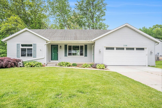 298 Chasseral Ct NW, Comstock Park, MI 49321 - ranch-style house featuring a garage, concrete driveway, a front lawn, and roof with shingles