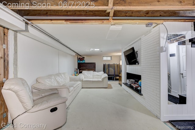 4511 Rosewold Ave, Royal Oak, MI 48073 - living area featuring concrete flooring and a fireplace