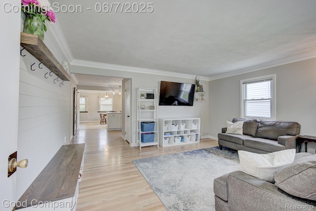 4511 Rosewold Ave, Royal Oak, MI 48073 - living area with plenty of natural light, crown molding, light wood-style floors, and baseboards