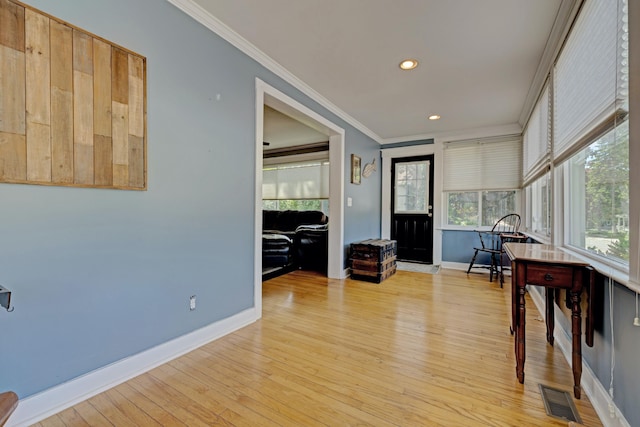 350 N Broadway St, Lake Orion, MI 48362 - sunroom featuring crown molding, wood finished floors, baseboards, and recessed lighting