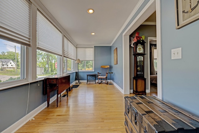 350 N Broadway St, Lake Orion, MI 48362 - sitting room featuring ornamental molding, light wood-style flooring, baseboards, and recessed lighting