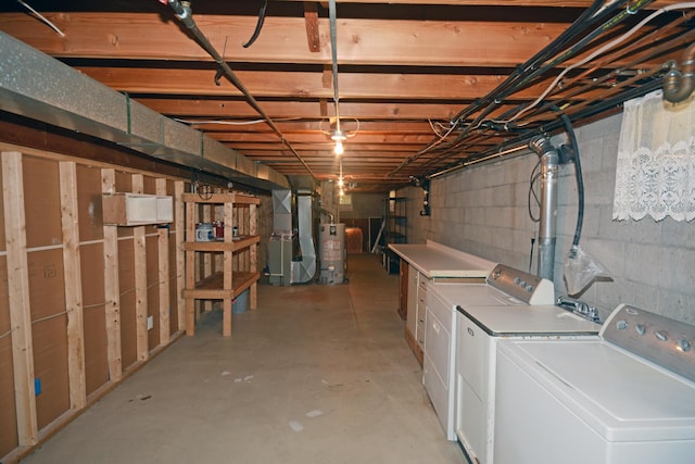 222 S Park St, Zeeland, MI 49464 - unfinished basement featuring separate washer and dryer, water heater, and heating unit