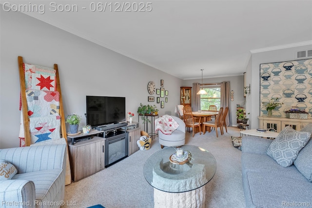 23637 Cranbrooke Dr, Novi, MI 48375 - living area featuring light colored carpet and ornamental molding