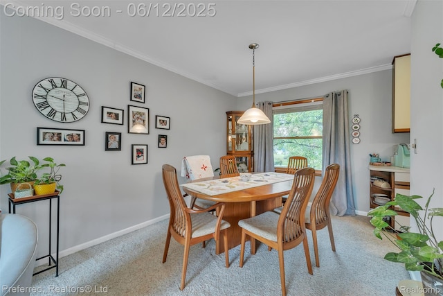 23637 Cranbrooke Dr, Novi, MI 48375 - dining area featuring light colored carpet, baseboards, and ornamental molding