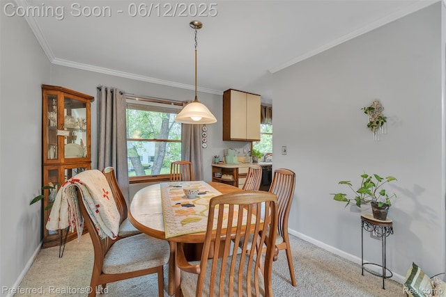 23637 Cranbrooke Dr, Novi, MI 48375 - dining space with baseboards, ornamental molding, and light carpet