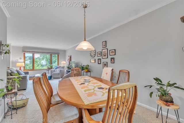 23637 Cranbrooke Dr, Novi, MI 48375 - dining room featuring light colored carpet, ornamental molding, and baseboards