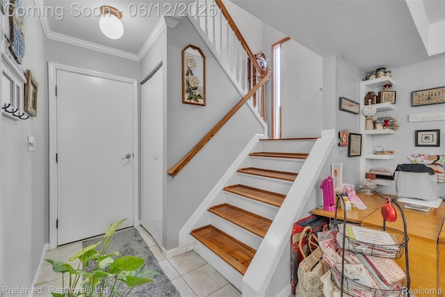 23637 Cranbrooke Dr, Novi, MI 48375 - staircase with ornamental molding, tile patterned flooring, and baseboards