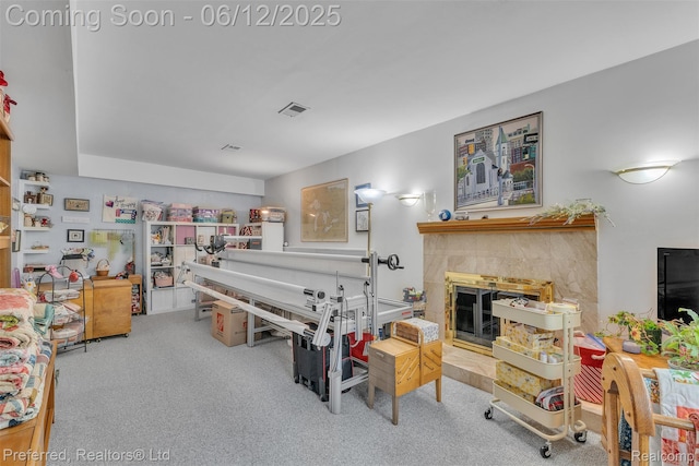 23637 Cranbrooke Dr, Novi, MI 48375 - miscellaneous room featuring carpet and a tiled fireplace