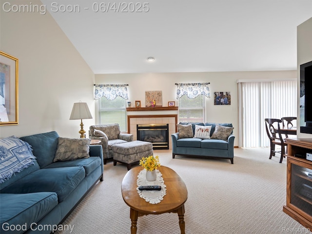 864 Challenging Trl, South Lyon, MI 48178 - living area with light carpet and a tile fireplace