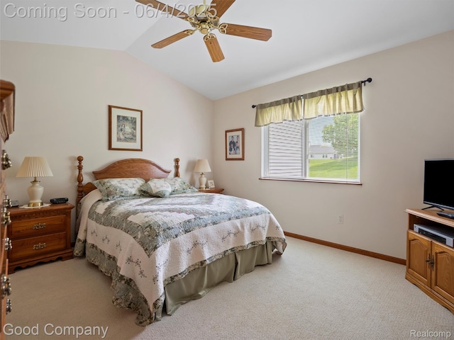 864 Challenging Trl, South Lyon, MI 48178 - bedroom featuring vaulted ceiling, light carpet, baseboards, and a ceiling fan