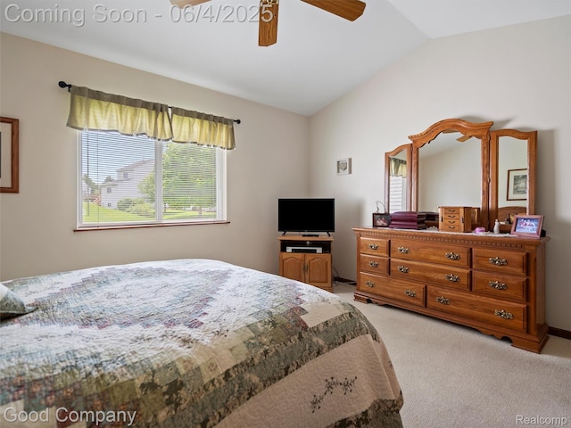 864 Challenging Trl, South Lyon, MI 48178 - bedroom with vaulted ceiling, light carpet, and ceiling fan