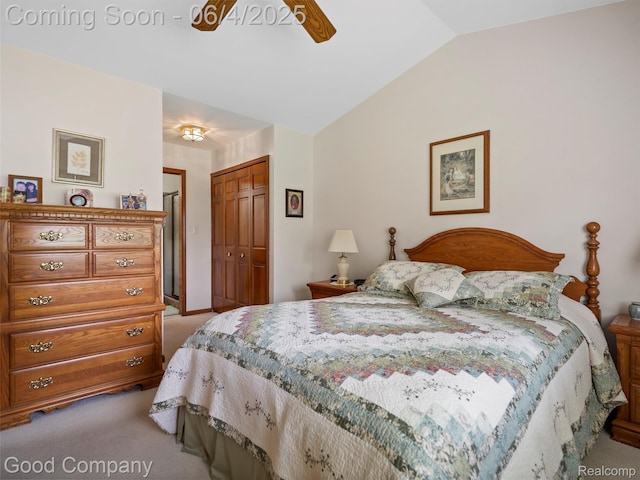 864 Challenging Trl, South Lyon, MI 48178 - carpeted bedroom with vaulted ceiling, a closet, and ceiling fan