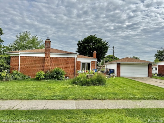 32008 Bunert Rd, Warren, MI 48088 - view of side of property featuring a chimney, brick siding, and a lawn