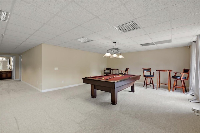 998 Eagle Ave, Ann Arbor, MI 48103 - recreation room with carpet flooring, pool table, a drop ceiling, and baseboards