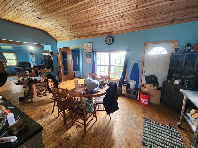 1232 Smoker Rd, Bronson, MI 49028 - dining space with wooden ceiling, hardwood / wood-style flooring, and vaulted ceiling