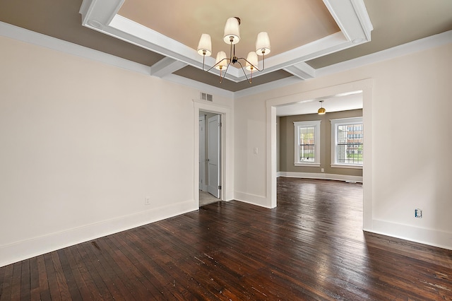 1174 Taylor St, Detroit, MI 48202 - unfurnished room featuring a chandelier, dark wood-style flooring, baseboards, and coffered ceiling