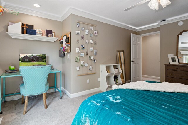 71438 Forest Eagle Ln, Niles, MI 49120 - bedroom with ornamental molding, carpet floors, baseboards, ceiling fan, and recessed lighting