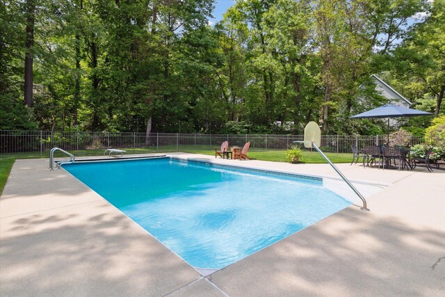 71438 Forest Eagle Ln, Niles, MI 49120 - view of swimming pool featuring a patio and view of wooded area