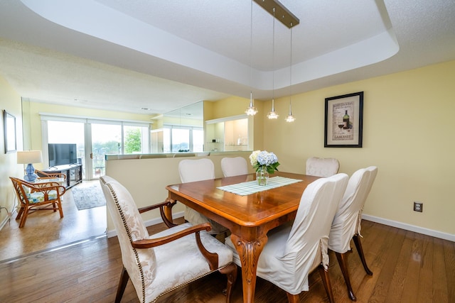 193 Wayne St, Saint Joseph, MI 49085 - dining room featuring baseboards, dark wood-type flooring, and a tray ceiling