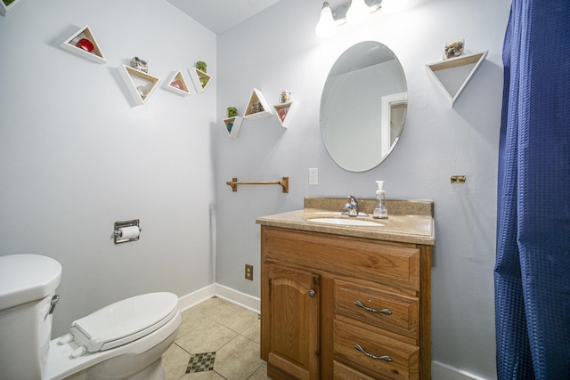 111 N Maple Rd, Saline, MI 48176 - bathroom featuring toilet, vanity, tile patterned floors, curtained shower, and baseboards