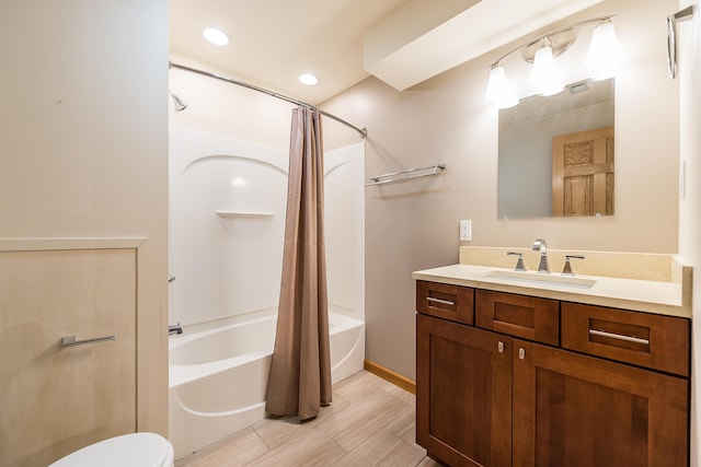 3329 Craig Rd, Ann Arbor, MI 48103 - full bathroom featuring shower / bath combination with curtain, vanity, toilet, and recessed lighting