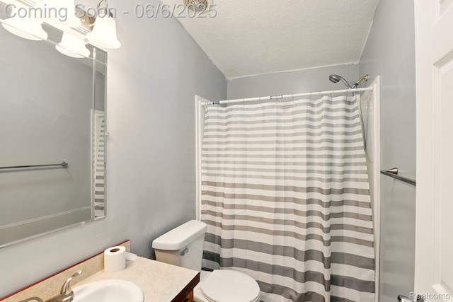 10900 Tuttlehill Rd, Milan, MI 48160 - bathroom with toilet, a textured ceiling, vanity, and a shower with shower curtain