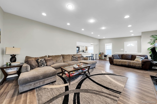 15487 Greydale St, Detroit, MI 48223 - living area featuring wood finished floors, recessed lighting, and baseboards