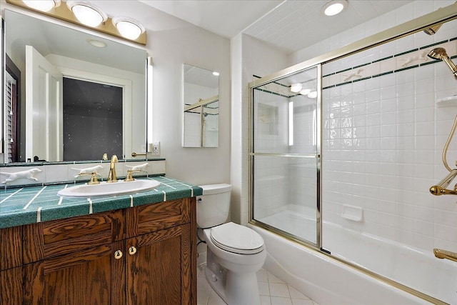 490 E Long Lake Rd, Bloomfield Hills, MI 48304 - bathroom with toilet, vanity, enclosed tub / shower combo, and tile patterned floors