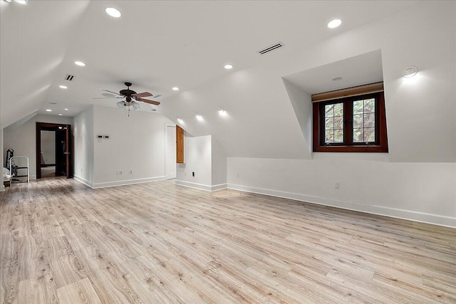 490 E Long Lake Rd, Bloomfield Hills, MI 48304 - bonus room with baseboards, light wood finished floors, lofted ceiling, recessed lighting, and ceiling fan