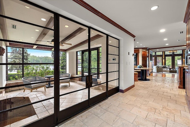 490 E Long Lake Rd, Bloomfield Hills, MI 48304 - interior space with recessed lighting, french doors, baseboards, crown molding, and healthy amount of natural light
