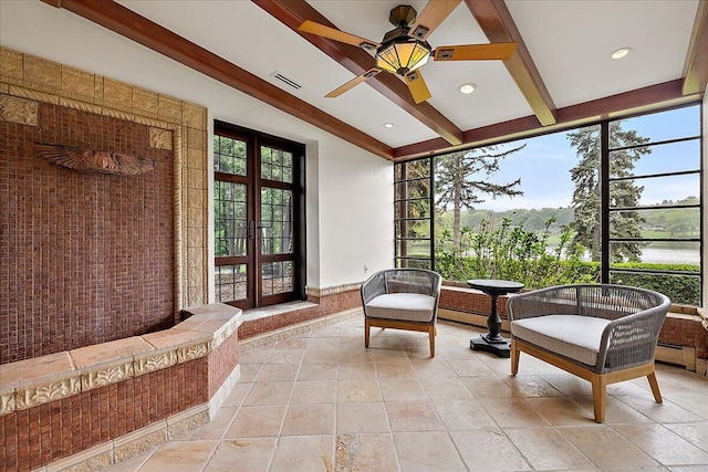 490 E Long Lake Rd, Bloomfield Hills, MI 48304 - sunroom / solarium featuring french doors and beamed ceiling