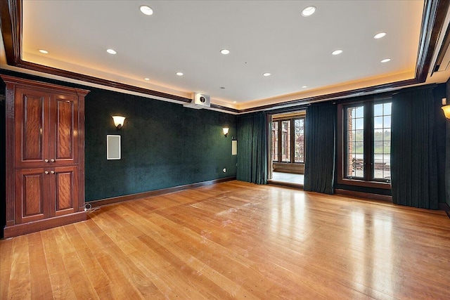 490 E Long Lake Rd, Bloomfield Hills, MI 48304 - unfurnished room featuring light wood finished floors, crown molding, recessed lighting, and a raised ceiling