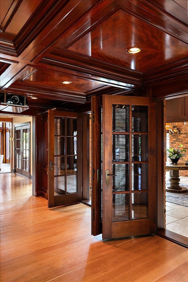 490 E Long Lake Rd, Bloomfield Hills, MI 48304 - interior space with wood finished floors, ornamental molding, and coffered ceiling
