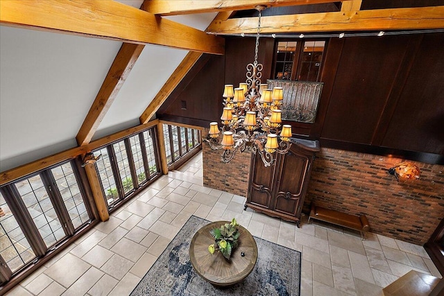 490 E Long Lake Rd, Bloomfield Hills, MI 48304 - foyer entrance with a chandelier and beam ceiling