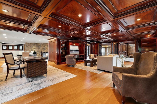 490 E Long Lake Rd, Bloomfield Hills, MI 48304 - common area with coffered ceiling, ornamental molding, and beamed ceiling