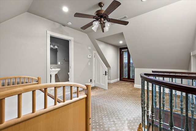 490 E Long Lake Rd, Bloomfield Hills, MI 48304 - bedroom featuring vaulted ceiling, carpet floors, baseboards, recessed lighting, and ensuite bath