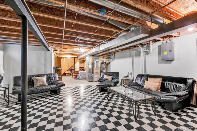 32051 W Cranston St, New Haven, MI 48048 - finished basement featuring tile patterned floors, electric panel, and heating unit