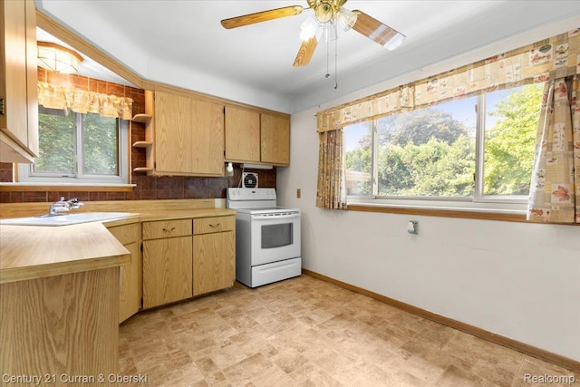 3183 Mildred St, Wayne, MI 48184 - kitchen featuring white electric stove, a sink, healthy amount of natural light, and baseboards
